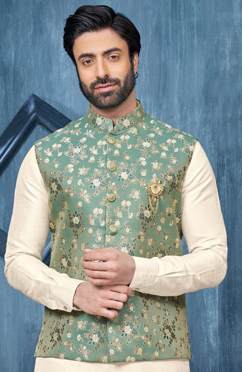 Indian Mens Designer Wedding Bollywood Eid Wear Kurta Payjama Jacket Set