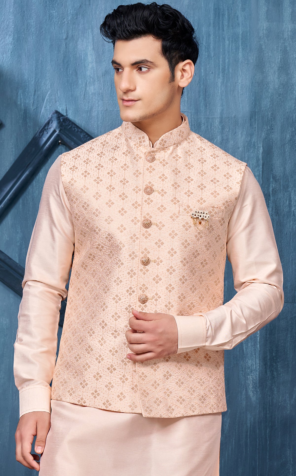 Indian Mens Designer Wedding Bollywood Wear Kurta Payjama Jacket Set