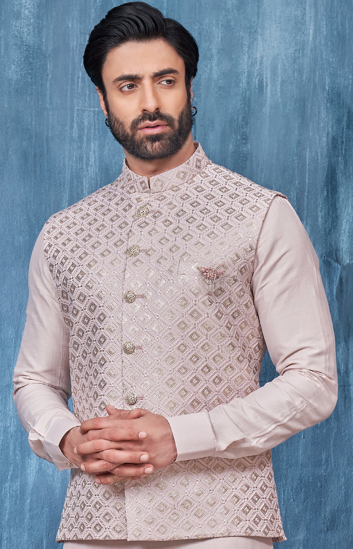 Indian Mens Designer Wedding Bollywood Wear Kurta Payjama Jacket Set