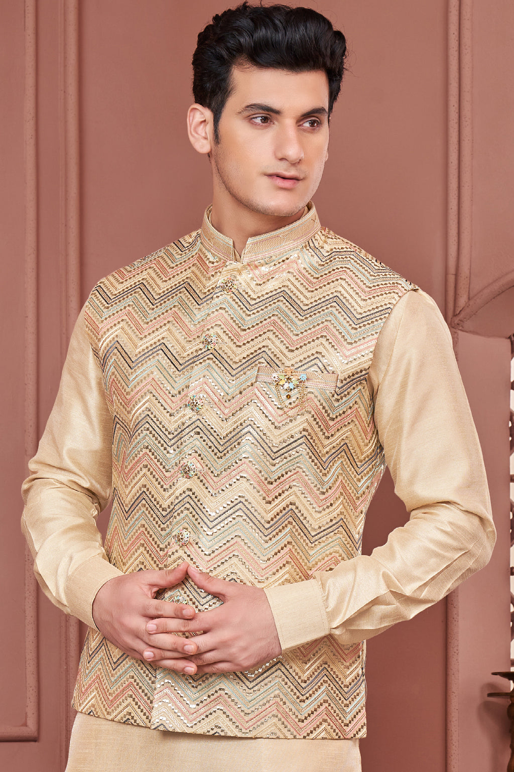 Indian Mens Designer Eid Wedding Wear Kurta Payjama Jacket Set