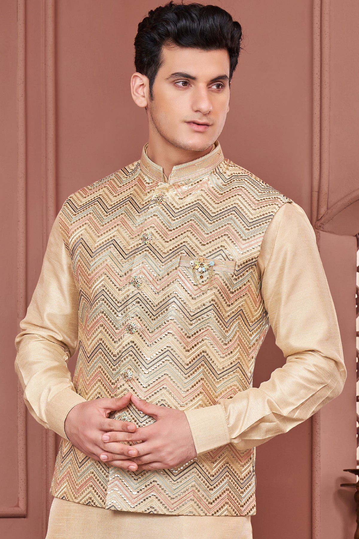 Indian Mens Designer Eid Wedding Wear Kurta Payjama Jacket Set