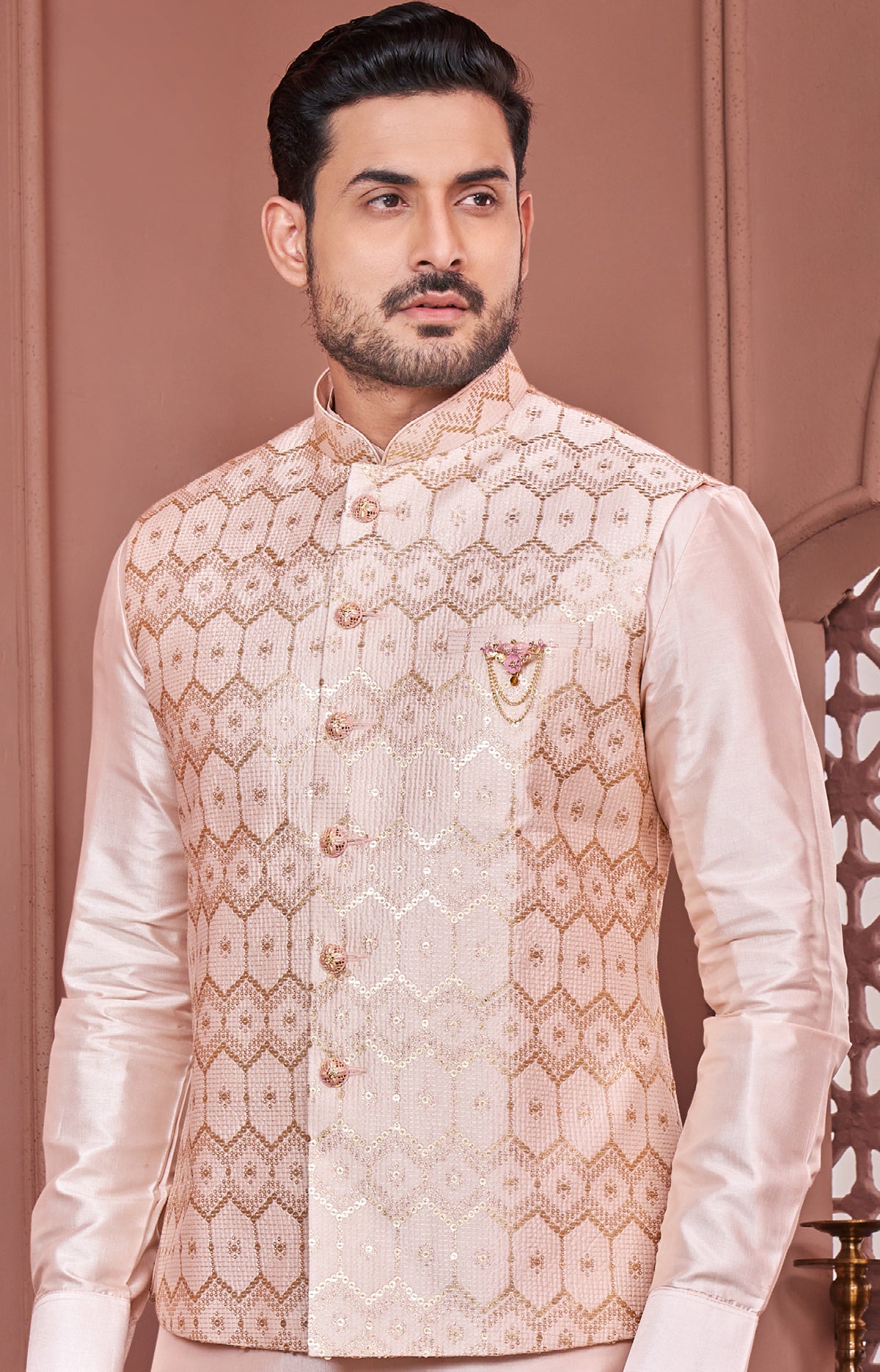 Indian Mens Designer Wedding Wear Traditional Kurta Payjama Jacket Set