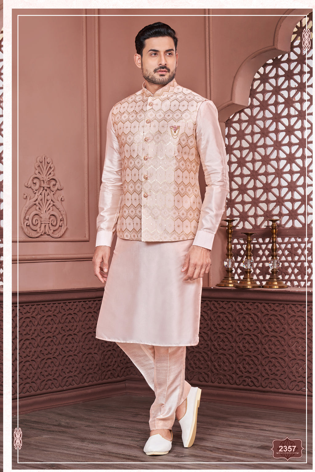 Indian Mens Designer Wedding Wear Traditional Kurta Payjama Jacket Set