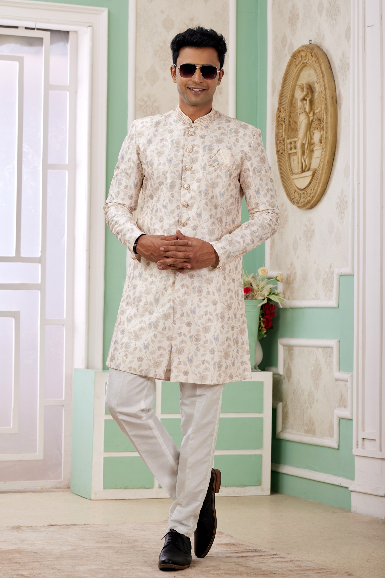 Indian Mens Eid Wedding Ethnic Wear Semi Indo Western Dress From India