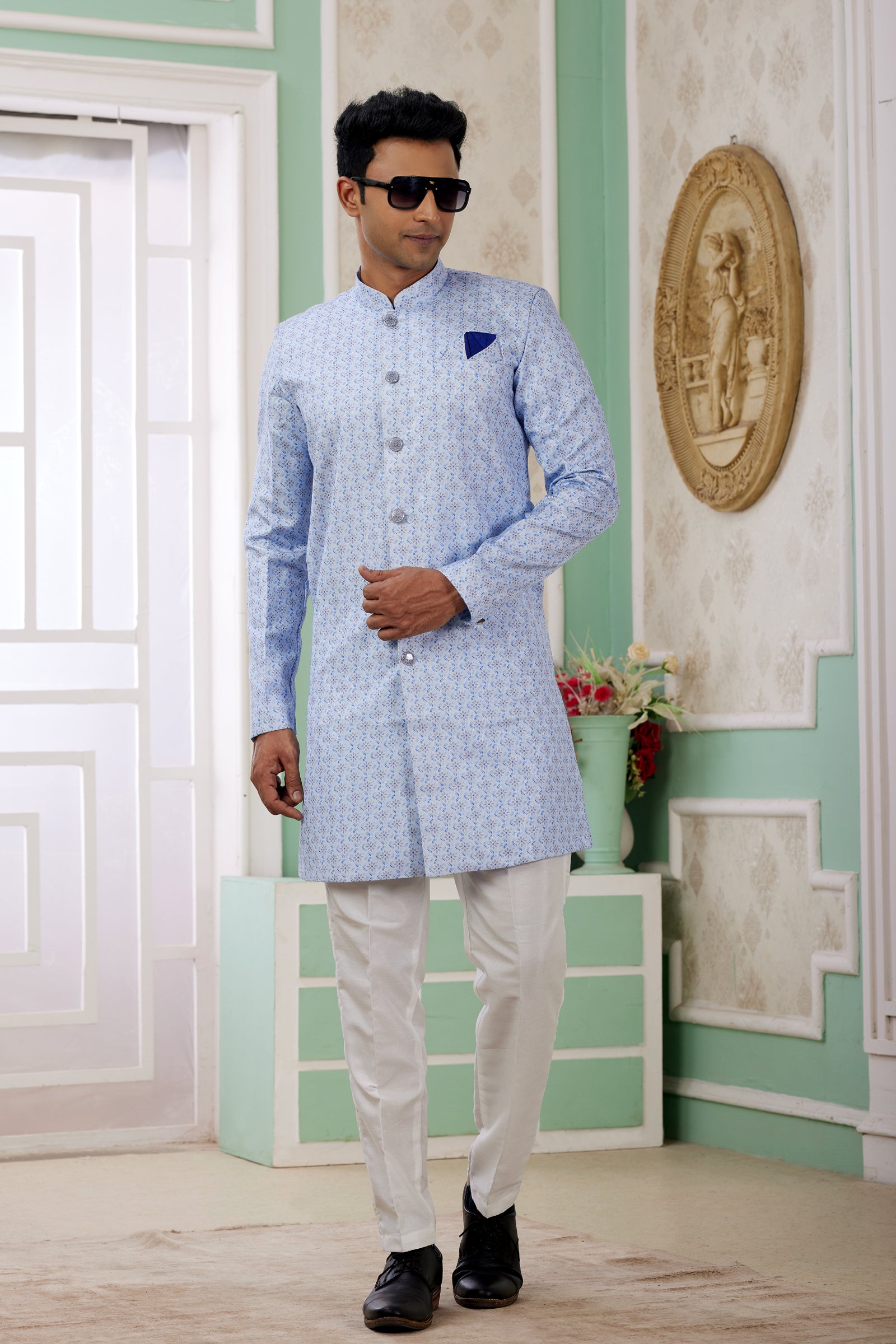 Indian Mens Designer Wedding Bollywood Party Wear Traditional Semi Indo Western