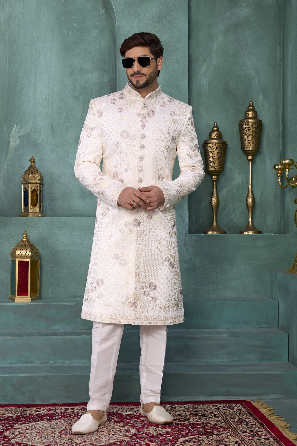 Indian Mens Designer Wedding Bollywood Wear Embroidered Sherwani