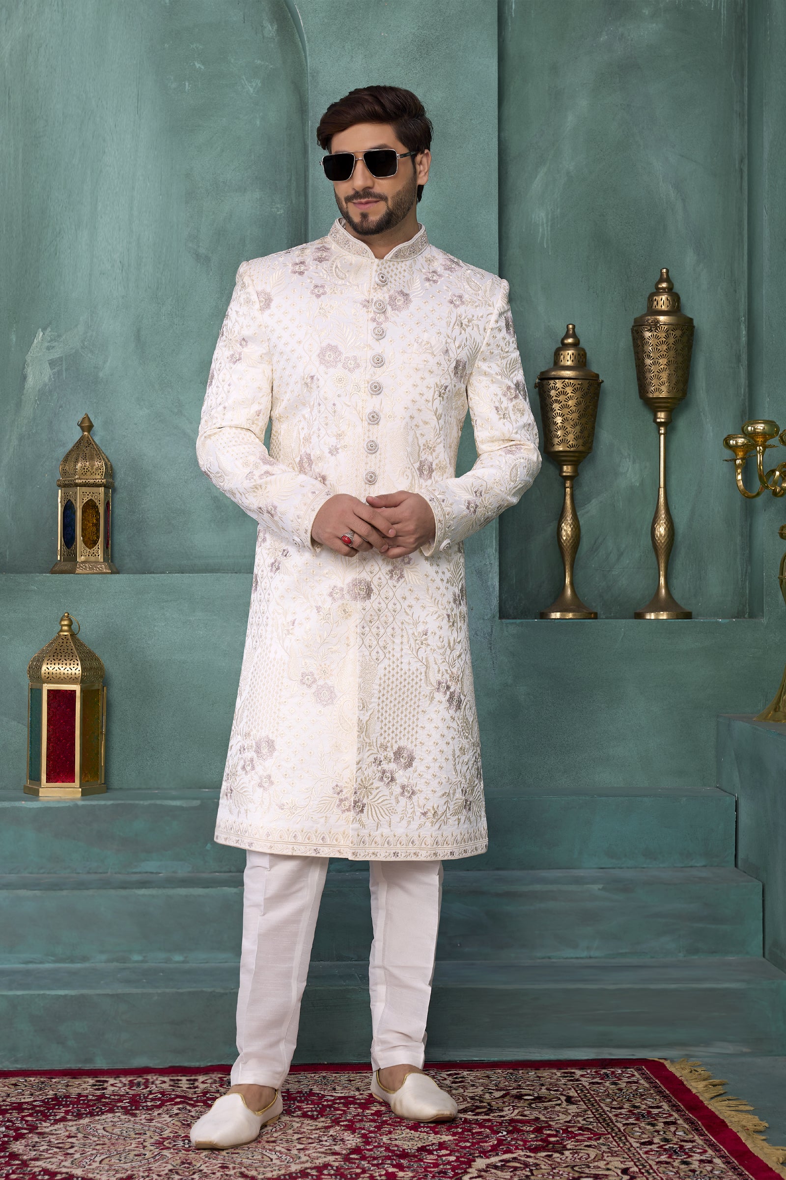 Indian Mens Designer Wedding Bollywood Wear Embroidered Sherwani