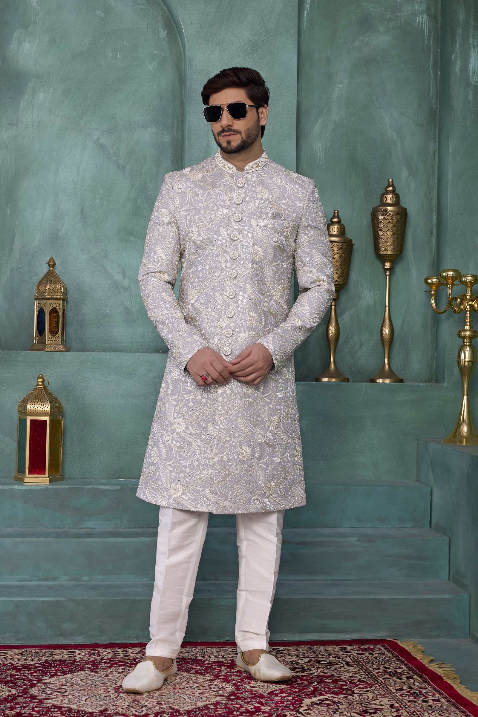 Mens Designer Wedding Bollywood Ethnic Wear Embroidered Sherwani